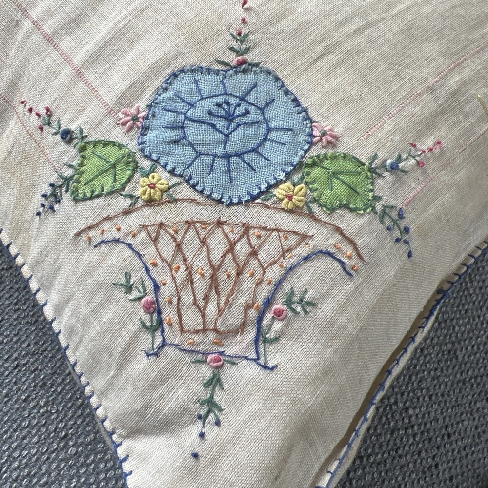 Vintage Handmade Needlepoint Multicolor Pillow, Flowers, Size 9" x 15" Down Fill - Picture 4 of 16